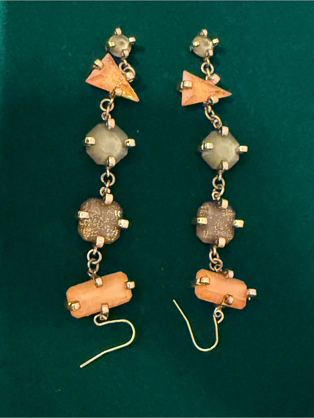 Erick Beamon Rocks Gold-Tone Green Faux Amber Dangle Earrings Statement